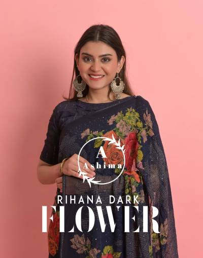 RIHANA DARK FLOWER BY ASHIMA GEORGETTE FLOWER PRINT SAREE WHOLSALER IN SURAT